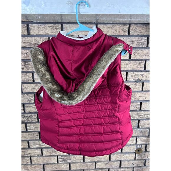 Ann Taylor Loft Red Quilted Down Puffer Vest Womens Size LP Fleece Lined Hooded - Picture 2 of 7